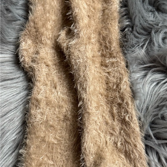 Free People Over The Knee Fuzzy Two Tone Knit Socks Tan Yellow Furry - Picture 2 of 7